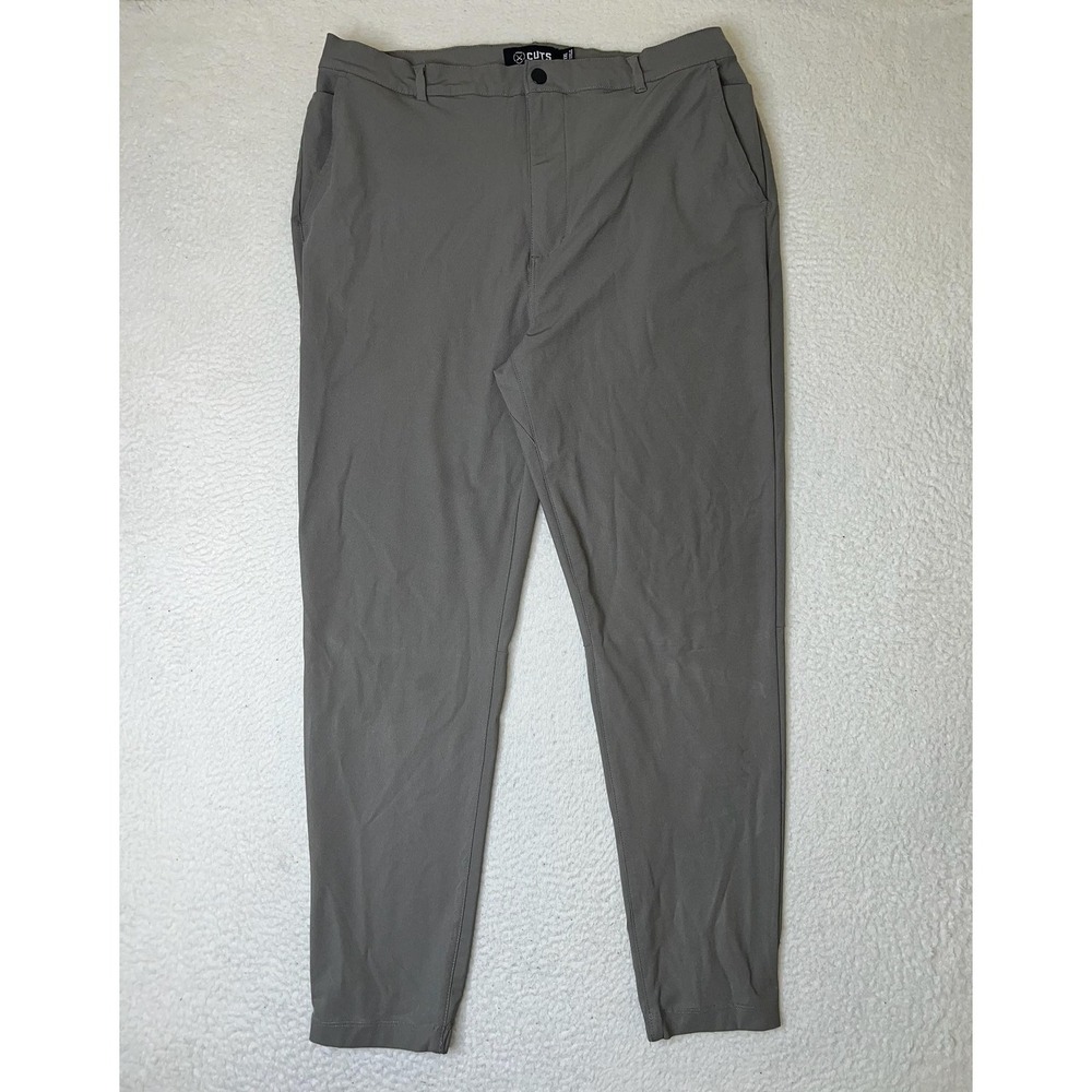 Cuts Pants Mens 2XL Gray Slim Fit Microfiber Chino Elastic Waist‎ Casual